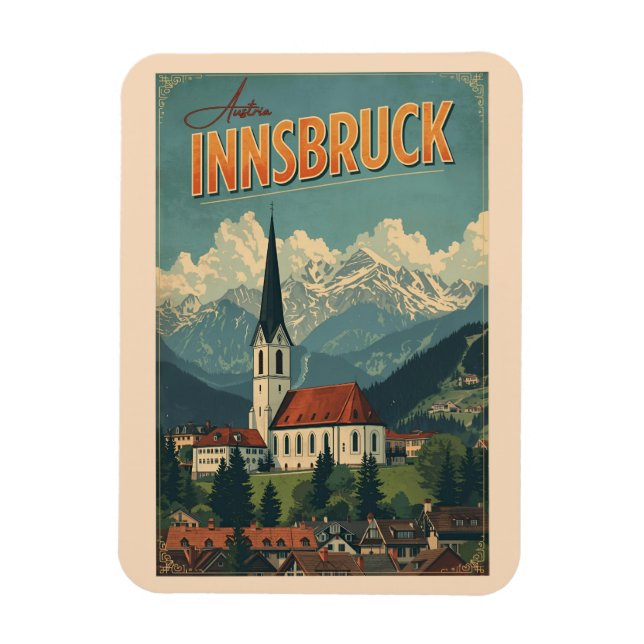 Imán Retro travel Innsbruck Tyrol - Austrian alps gifts (Vertical)