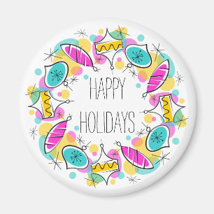 Imán Retro Tree Baubles Circle Holidays imnet round