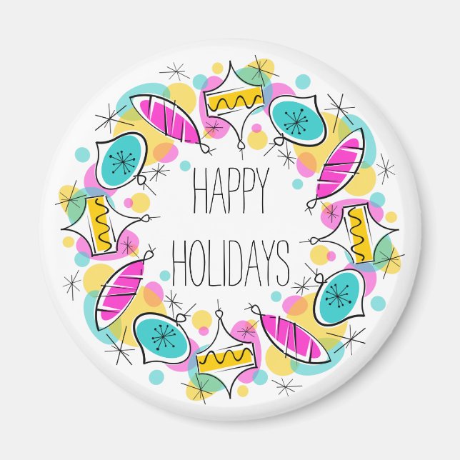 Imán Retro Tree Baubles Circle Holidays imnet round (Frente)