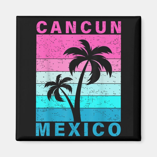 Imán Retro Tropical Sunset Cancun Beach Mexico Summer V (Frente)