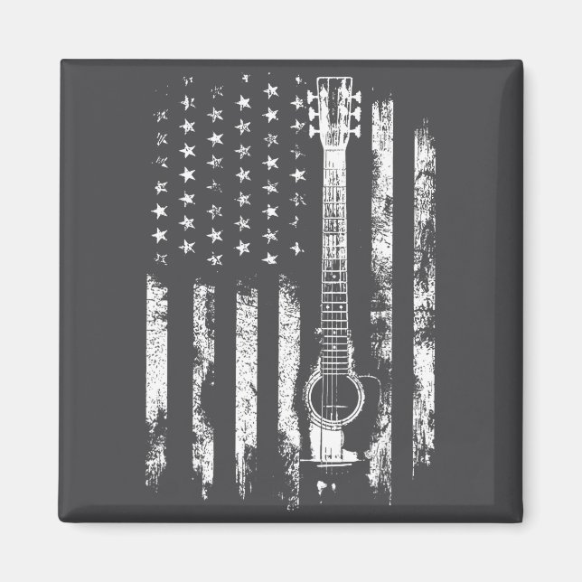 Imán Retro Us Flag Acoustic Guitar Distressed Patriotic (Frente)