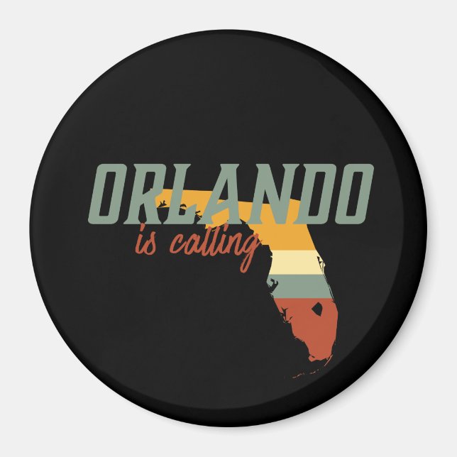 Imán Retro Vintage Orlando Florida Mapa de la Ciudad de (Frente)