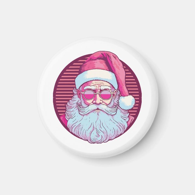 Imán Retro vintage Santa Claus rosa (Frente)