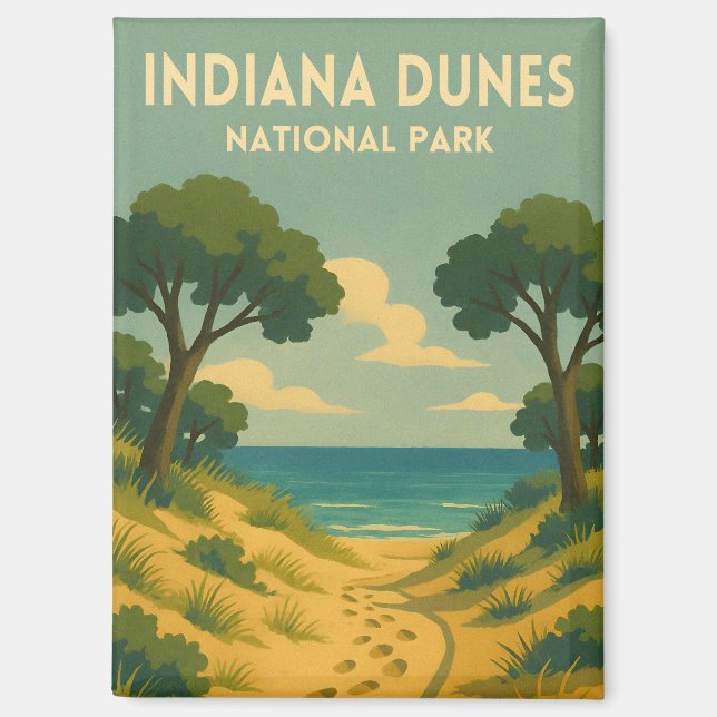 Imán Retro Vintage Travel Indiana Dunes National Park (Anverso)