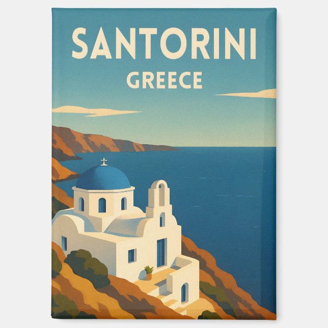 Imán Retro Vintage Travel Santorini Greece Seaside (Anverso)