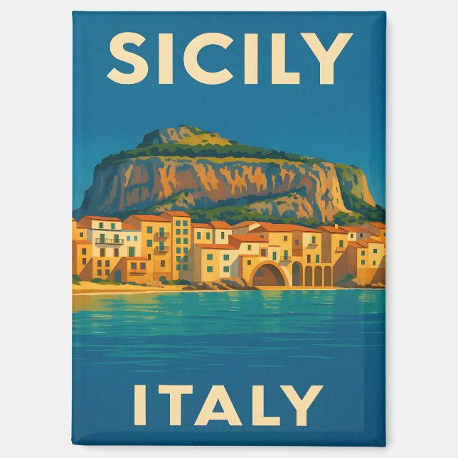 Imán Retro Vintage Travel Sicily Italy Coastal Scenic (Anverso)