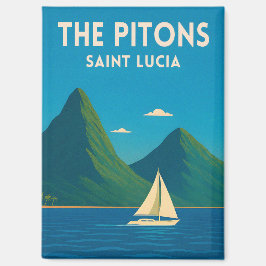 Imán Retro Vintage Travel St Lucia Pitons Caribbean