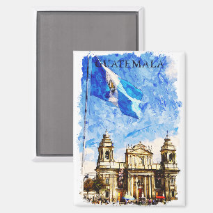 Imán Retro Vintage Viajes Guatemala Acuarela