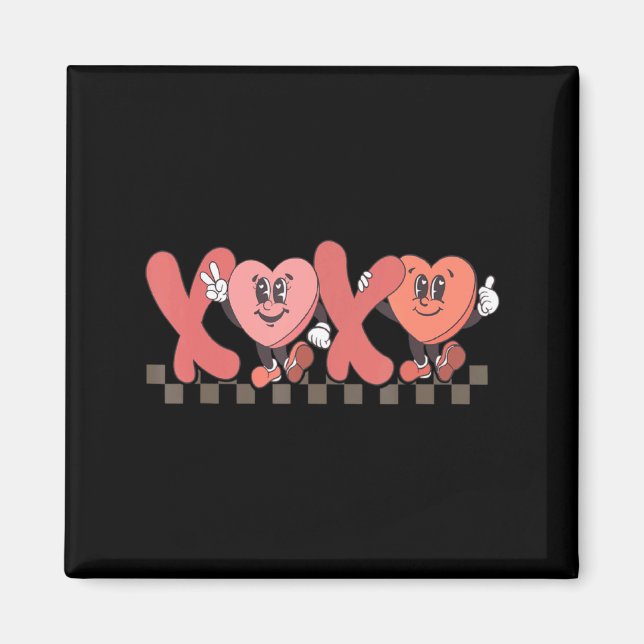 Imán Retro Xoxo Happy Valentines Day Groovy Heart Coup  (Frente)