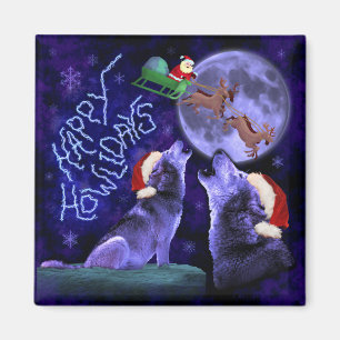 Imán Retruécano feliz del lobo de Howlidays del navida