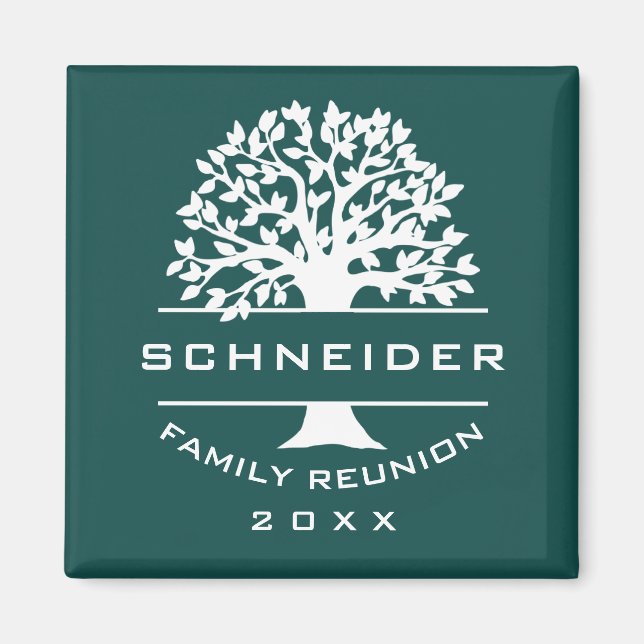 Imán Reunión de la familia del árbol verde azul Keepsak (Frente)