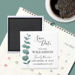Imán Reunión de la familia Eucalyptus salva la fecha<br><div class="desc">Avísenle a su familia la fecha de su próxima Reunión Familiar con este elegante imán de fechas. Cuenta con un sencillo eucalipto acuático con una tipografía elegante. Personalizable fácil. Utilice la Herramienta de diseño para cambiar el tamaño, estilo o color del texto. Porque creamos nuestra obra de arte no encontrarás...</div>