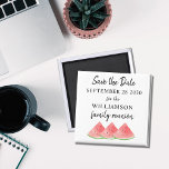 Imán Reunión familiar salva la fecha<br><div class="desc">Este verano,  la Reunión Familiar Save The Date Magnet está decorada con sandías acuáticas. Personalizable fácil. Utilice la Herramienta de diseño para cambiar el tamaño,  estilo o color del texto. Porque creamos nuestra obra de arte no encontrarás esta imagen exacta de otros diseñadores. Acuarela original © Michele Davies.</div>