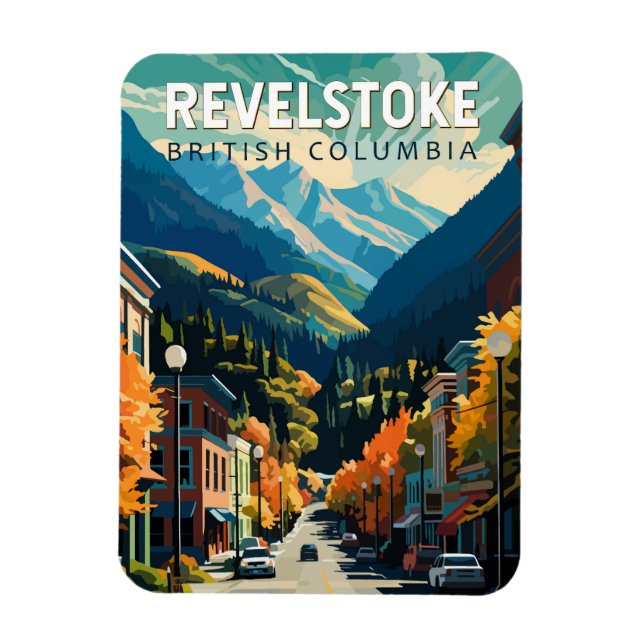 Imán Revelstoke Canadá Viajes de arte Vintage (Vertical)