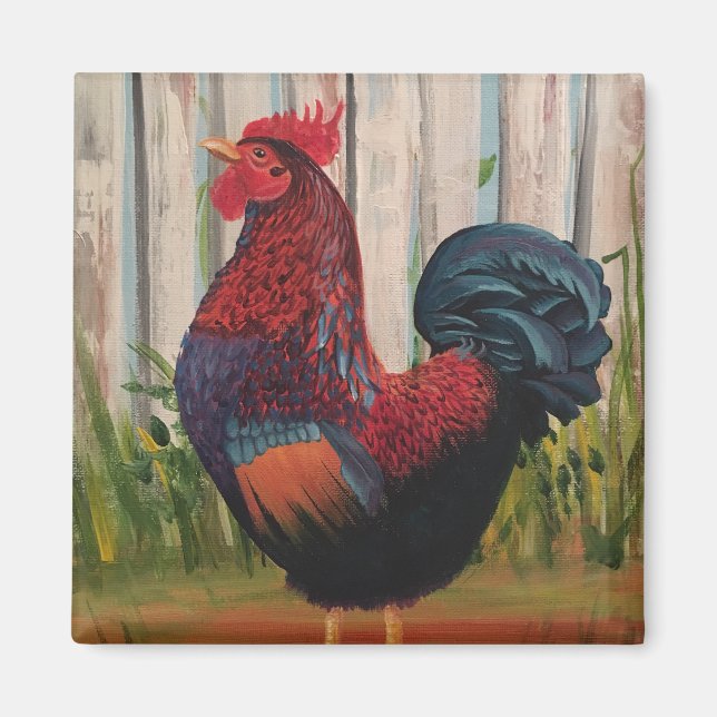Imán Revista de arte de pintura de gallos (Frente)