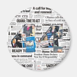Imán Revista de periódicos Obama 44 con fondo de titula