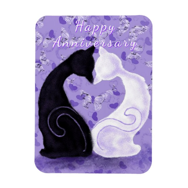 Imán Revista romántica de aniversario con gato par (Vertical)