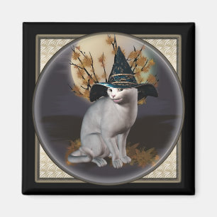 Imán Revistas cuadradas de gatos de brujas blancas