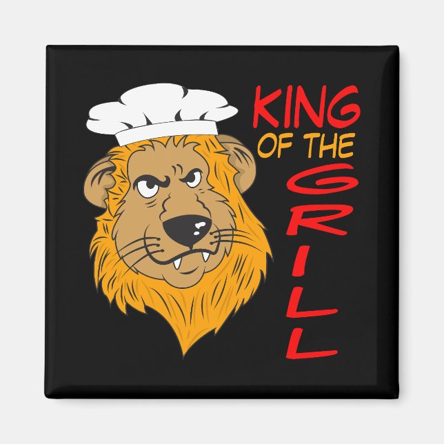 Imán Rey de la Parrilla, Chef León, Negro Divertido (Frente)