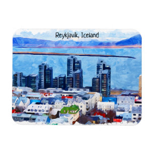 Imán Reykjavík Islandia City View Watercolor