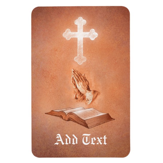 Imán Rezando las manos con la cruz y la Biblia (Vertical)
