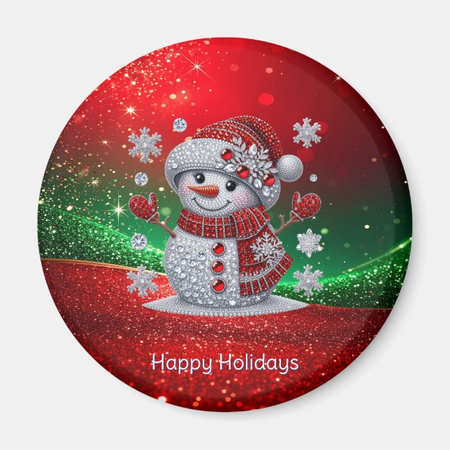 Imán Rhinestones Snowman Holiday Magnet (Frente)