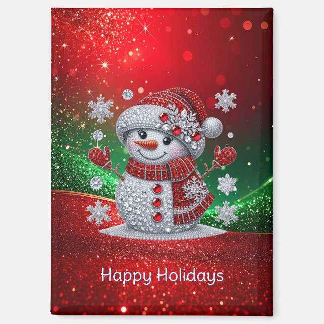 Imán Rhinestones Snowman Holiday Magnet (Anverso)