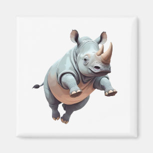 Imán Rhinoceros Felices Y Jugadoras Diversas Saltando A