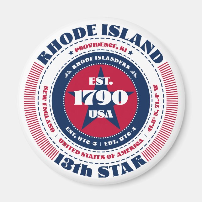 Imán Rhode Island Circle Typography Souvenir Magnet (Frente)