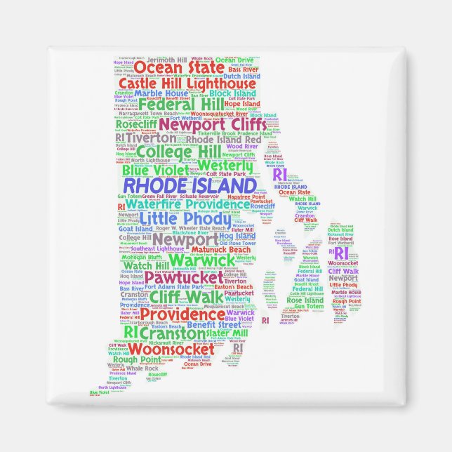 Imán Rhode Island Word Cloud (Frente)