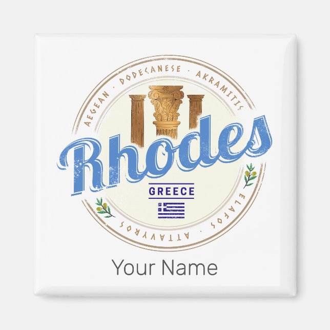 Imán Rhodes Grecia Vintage Island Aegean Souvenir (Frente)