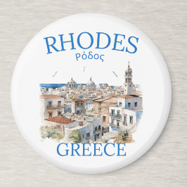 Imán Rhodes Greece Watercolor Landscape – Souvenir