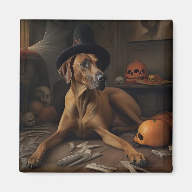 Imán Rhodesia Ridgeback Pumpkins Halloween Scary (Frente)