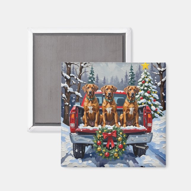 Imán Rhodesian Ridgeback Christmas Red Truck Holiday (Anverso/Reverso)
