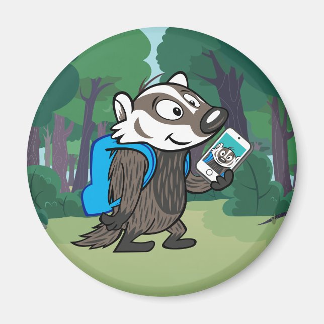 Imán Ricky Raccoon | Selfie de Boomer Badger (Frente)