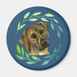 Imán Ridgeback de Rodesia con una Wreath Watercolor