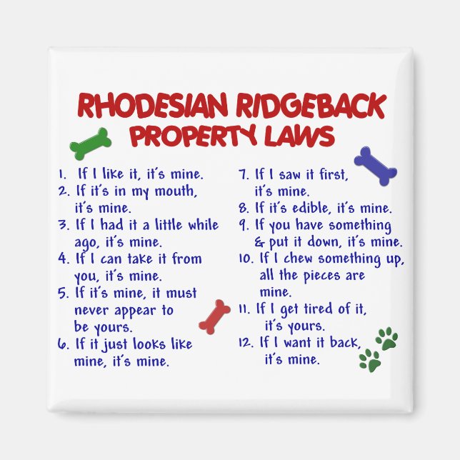 Imán RIDGEBACK RHODESIAN (Leyes de propiedad) 2 (Frente)