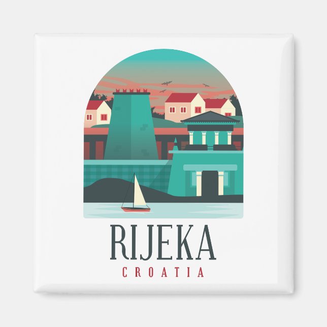Imán Rijeka Croacia Vintage Magnet Minimal (Frente)