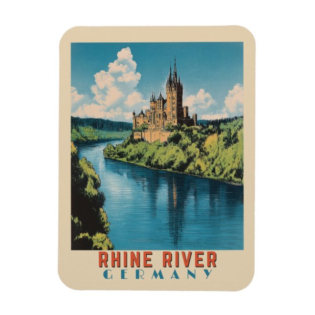 Imán Rin River Alemania Viajes de época (Vertical)