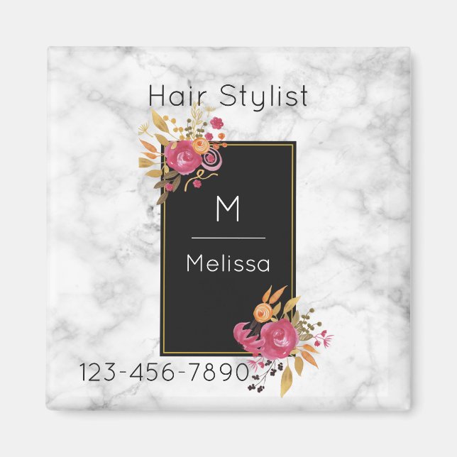 Imán Rincón floral rosa en el negocio del marco negro (Frente)