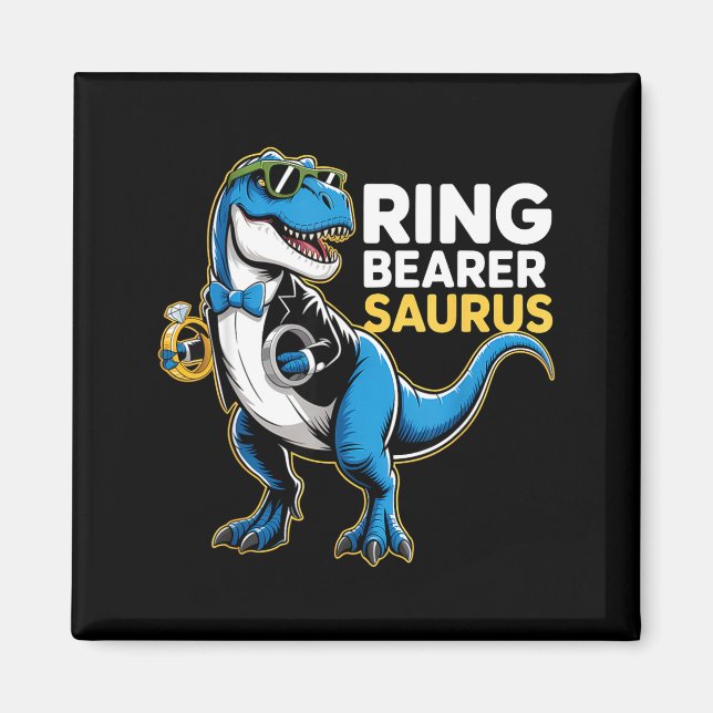Imán Ring Bearer T-rex Dino Funny Wedding Party Ring Di (Frente)