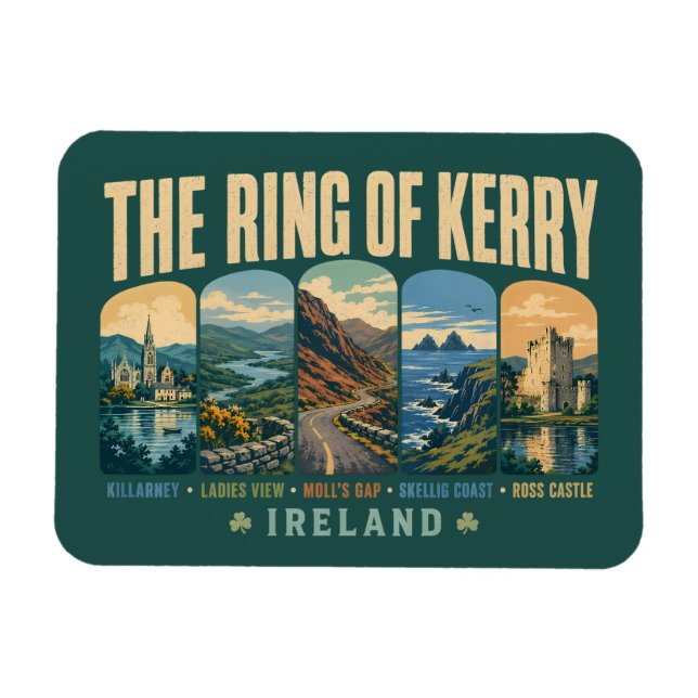 Imán Ring of Kerry Ireland Landmarks Illustration Retro (Horizontal)