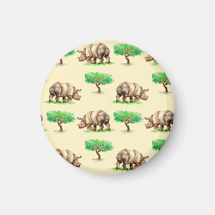 Imán Rinoceronte acuarela: Patrón pintado a mano.