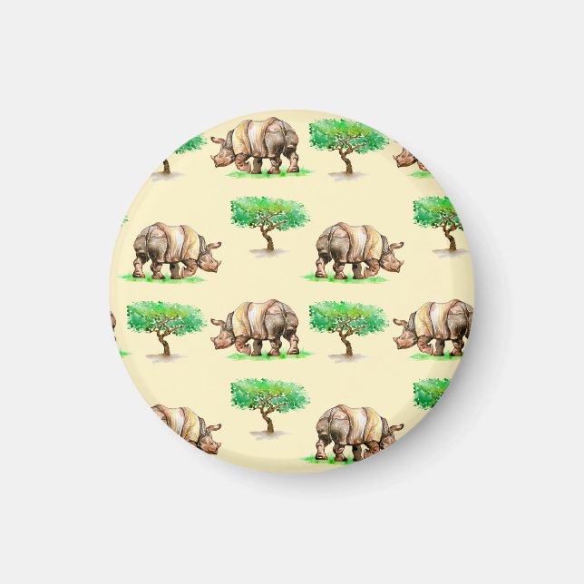 Imán Rinoceronte acuarela: Patrón pintado a mano. (Frente)