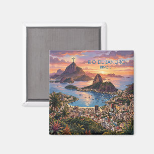 Imán Río De Janeiro Brasil Arte De Viaje Vintage