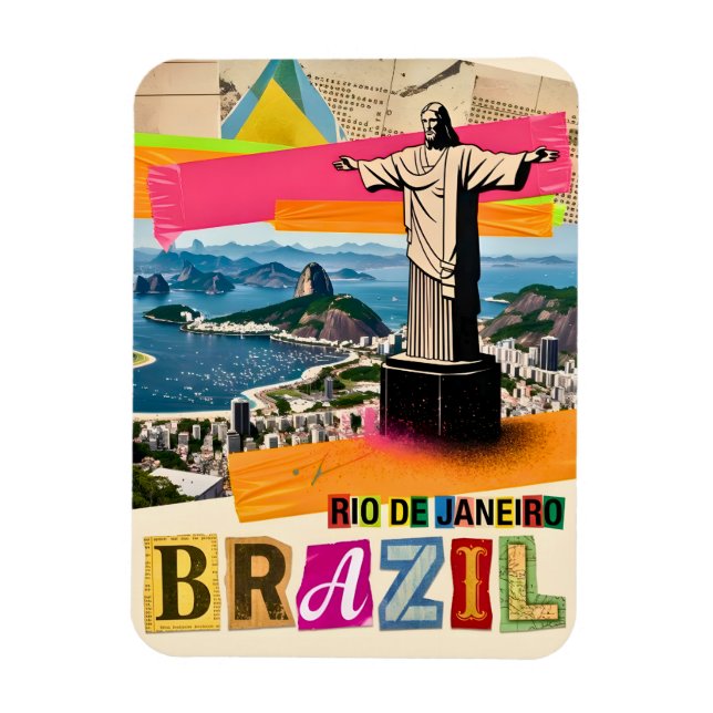 Imán Río de Janeiro Brasil Cristo Collage Retro Viajes (Vertical)