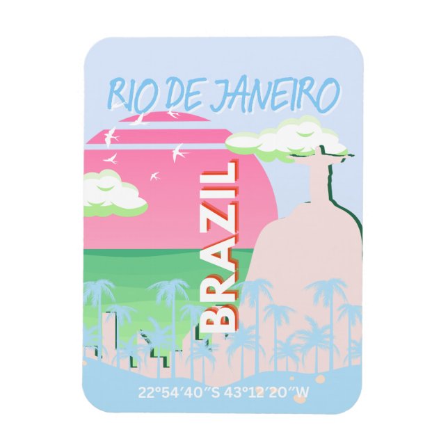 Imán Río de Janeiro Brasil Ilustracion azul de viajes d (Vertical)