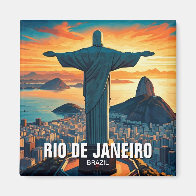 Imán Río de Janeiro Cristo el atardecer redimido (Frente)
