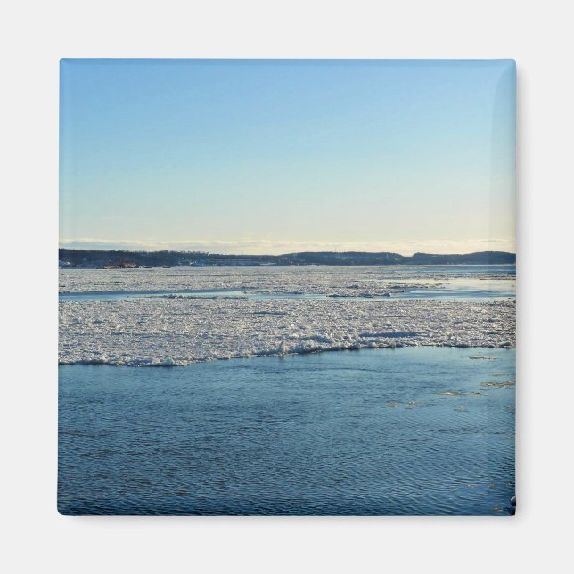 Imán Río San Lorenzo en invierno, Quebec, Canadá (Frente)