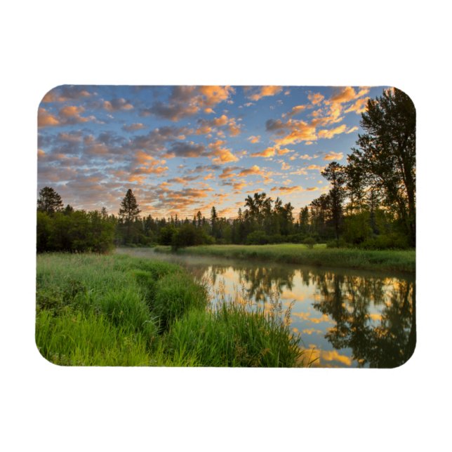 Imán Río Whitefish con bonitas nubes de sol (Horizontal)